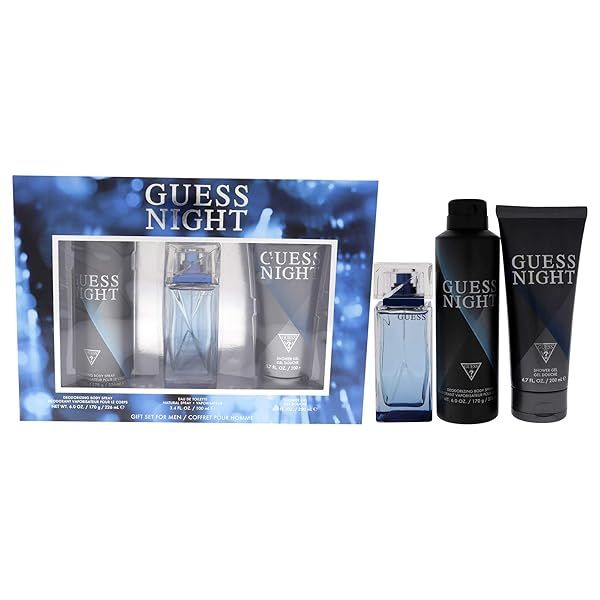 Guess Night for Men Gift Set: 3-Pc EDT Spray, Deodorizing Body Spray & Shower Gel - Perfect Fragrance Combo!