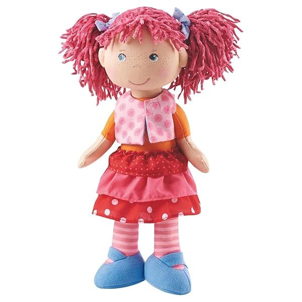 HABA Lilli-Lou 12 Inch Soft Doll with Pink Hair Blue Eyes Embroidered Face Machine Washable Baby Doll for Ages 18 Months and Up
