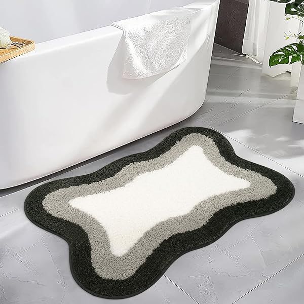 HAOCOO Bathroom Rug Mat, 18x25 inch Extra Soft Non-Slip Gradient Gray Rugs, Absorbent Microfiber Washable Small Rug Carpet for Floor Tub Shower Black