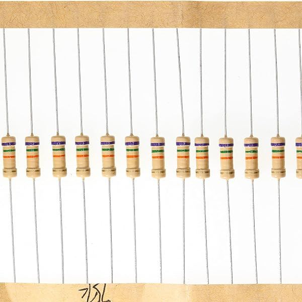 HUABAN 100 Pieces 0.5 Watts 1 2W 75K Ohm 5% Carbon Film Resistor