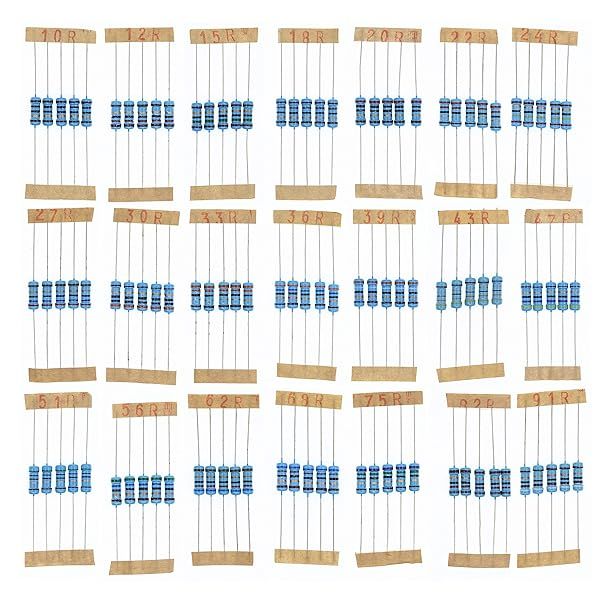HUABAN 5PCS 21 Values 1W Metal Film Resistors 1 to 91 Ohm 1 Percent Precision for Electronics Projects
