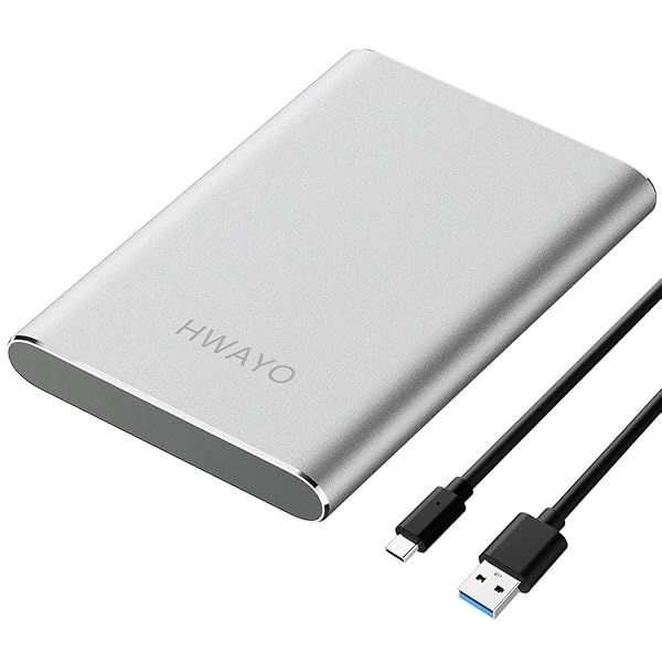 HWAYO 1TB Portable External Hard Drive USB3.1 Type C Ultra Slim 2.5 Inch Compatible with PC Laptop Mac Xbox One Silver
