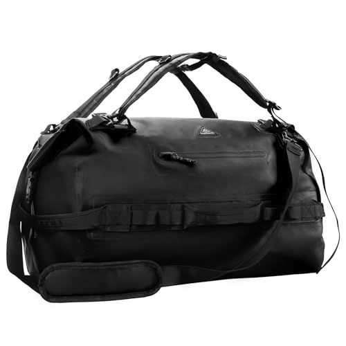 Haimont Large Waterproof Duffel Backpack Roll Top Heavy Duty Dry Bag for Boating Travel Motorcycle Kayaking Camping 60L Black