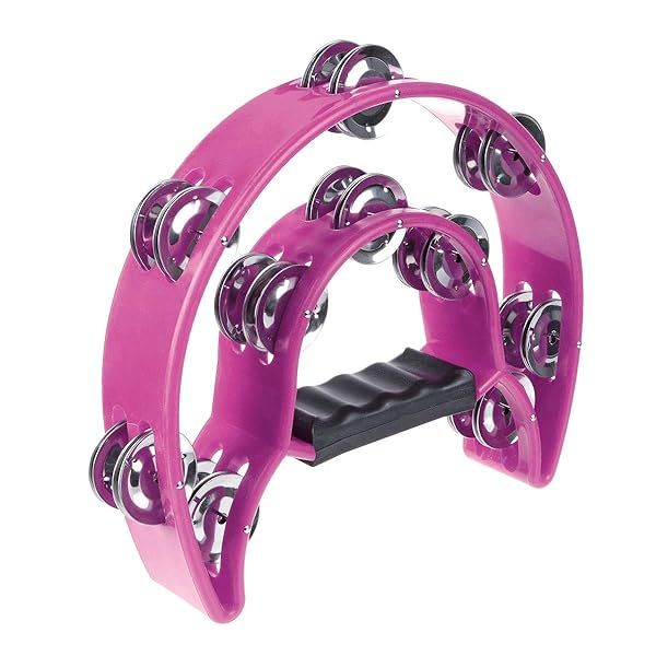 Half Moon Tambourine with Double Row Jingles - Ergonomic Handheld Percussion for KTV Parties (Multicolor, Purple)
