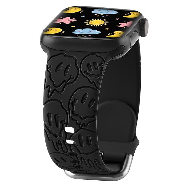 Halloween Ghost Engraved Silicone Band Compatible With Apple Watch 42mm 44mm 45mm for Women Men,Skull Pattern Laser Printed Soft Silicone Sport