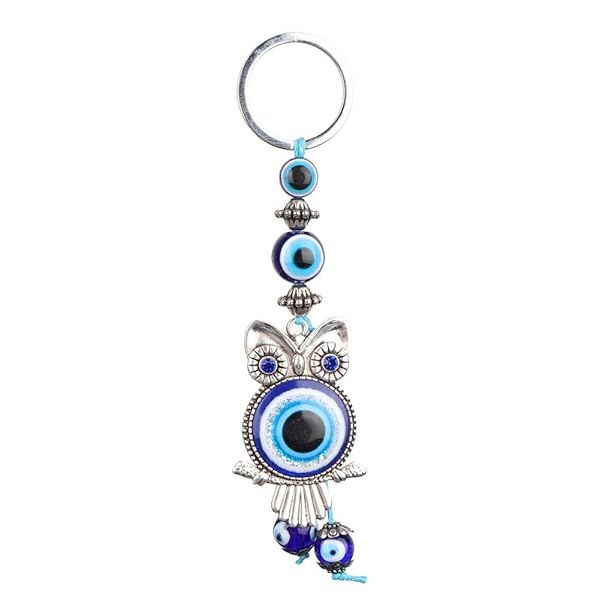 Blue Evil Eye Owl Keychain - Turkish Glass Amulet for Good Luck & Healing | Perfect Wall Hanging Charm Gift