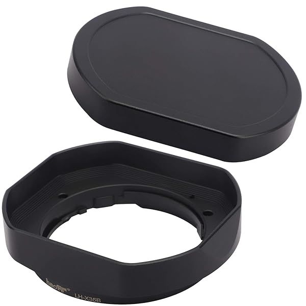 Haoge LH-X35B Metal Square Bayonet Lens Hood for Fujinon XF35mmF2 XF23mmF2 XC35mmF2 with Metal Front Cap Replacement
