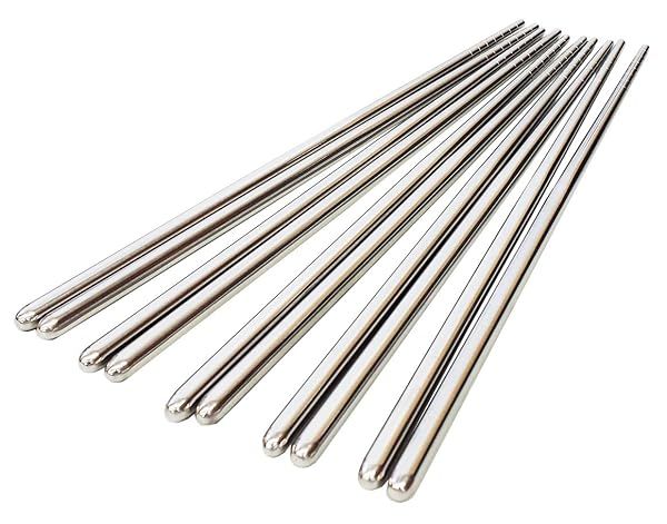 Happy Sales HSCS-SPL01 5 Pairs Stainless Steel Chopsticks Plain Durable and Elegant for Everyday Use