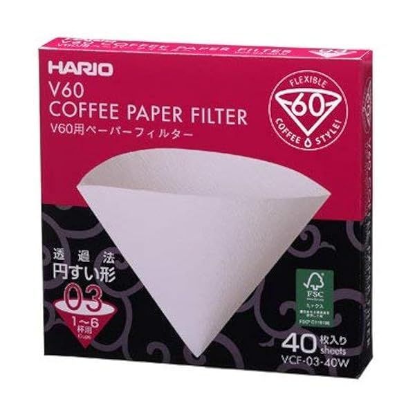 Hario V60 Size 03 Coffee Paper Filters 40 Count Box White for Perfect Brewing