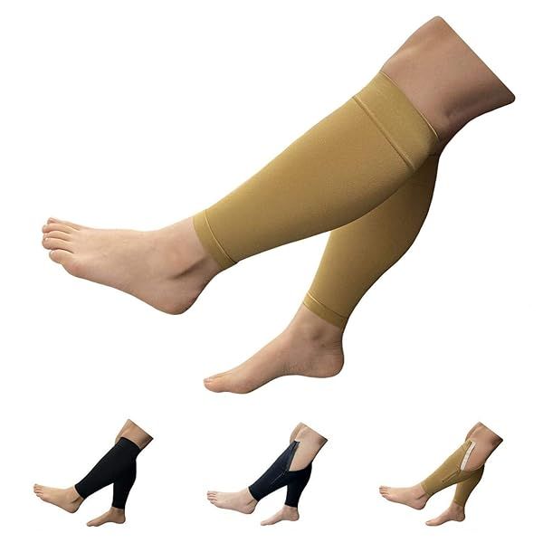 HealthyNees Extra Wide Big Calf Compression Sleeve 20-30 mmHg Plus Size 3X-Large Beige for Enhanced Leg Support