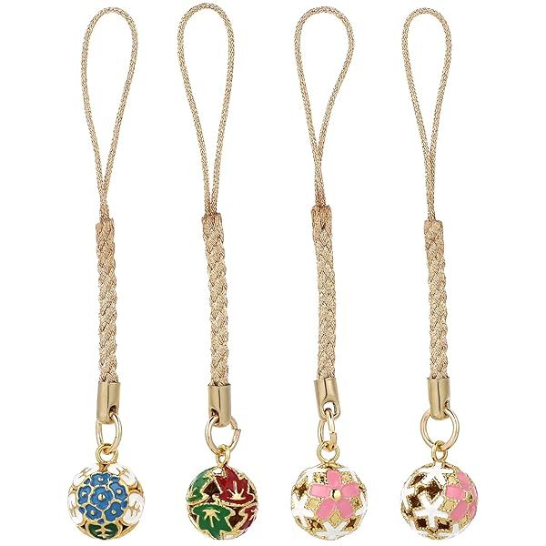 Hemobllo Cute Japanese Bell Phone Charm Pendant 4 Pcs Cell Phone Strap Keychain Decor Random Style Christmas Bell