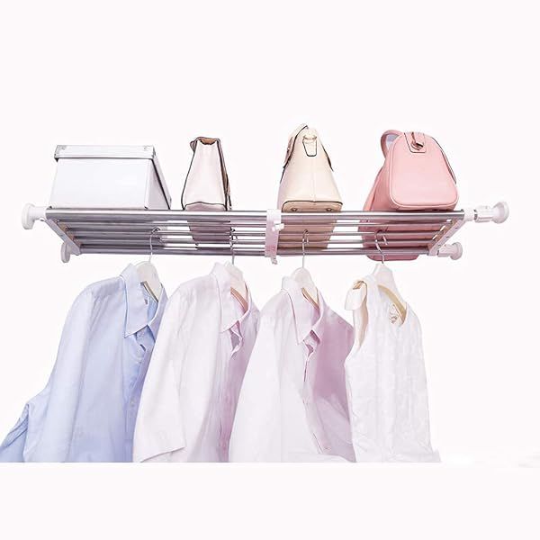 Heavy-Duty Expandable Closet System: Hershii Tension Shelf & Adjustable Rod for DIY Storage & Shoe Organization