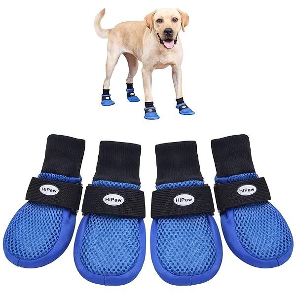 Hipaw Dog Shoes for Summer Breathable Comfortable Paw Protectors with Nonslip Rubber Sole Durable Booties for Medium Large Dogs