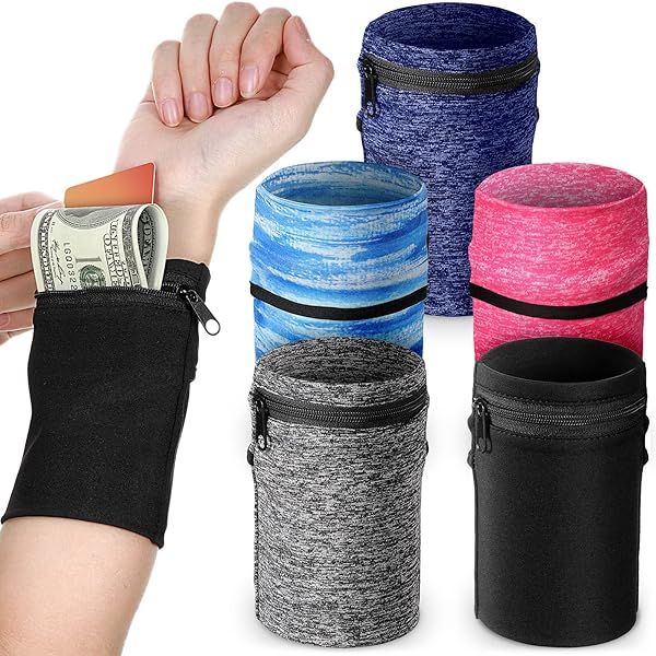 Honoson 5 Pcs Wrist Wallet for Men and Women Zipper Pouch with 2 Pockets for Running Walking Hiking Jogging Travel