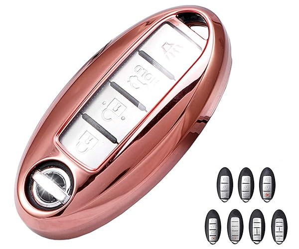 Horande Soft TPU Key Fob Cover for Nissan Altima Sentra Kicks Rogue Murano Maxima Versa Leaf Titan Infiniti EX FX X G JX M Q QX Series Pink