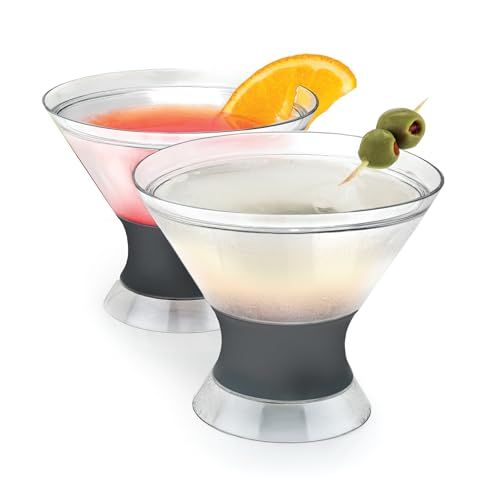 Host Freeze Insulated Martini Cups - Plastic Free Double Wall Chiller Set of 2, 9 oz Grey Cocktail Glasses