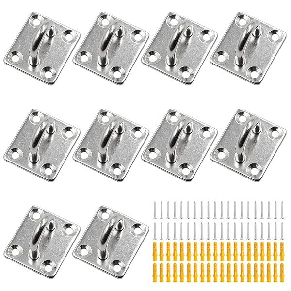 Hxchen 10Pcs M5 Heavy Duty Pad Eye Plate Hook U Shaped Stainless Steel Hardware for Sail Shade and Hammock Installation