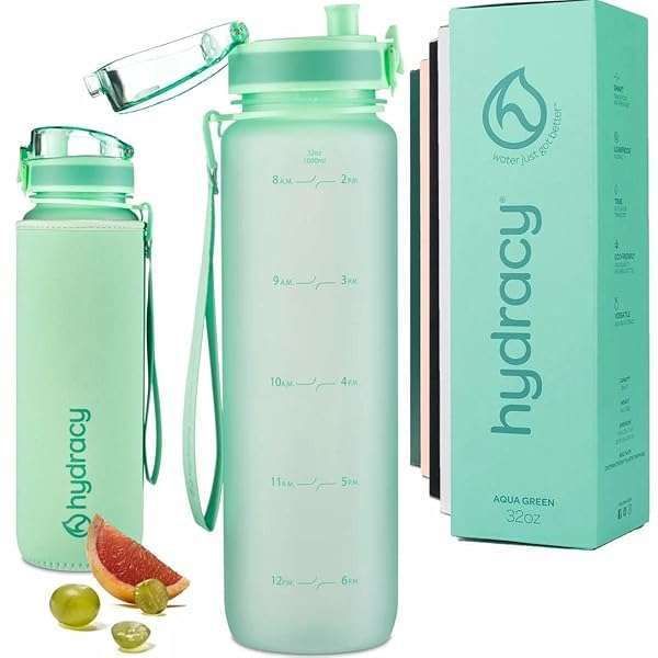 Hydracy 32 oz Water Bottle with Time Marker & Fruit Infuser - BPA Free, Leak Proof Gym Bottle for Fitness & Outdoors