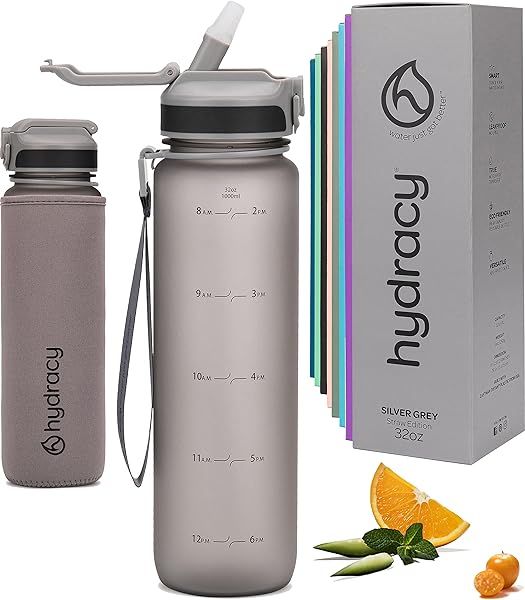 Hydracy 32 Oz Motivational Water Bottle with Time Markers & Straw - BPA Free, Leak Proof Gym Bottle for Fitness & Outdoors