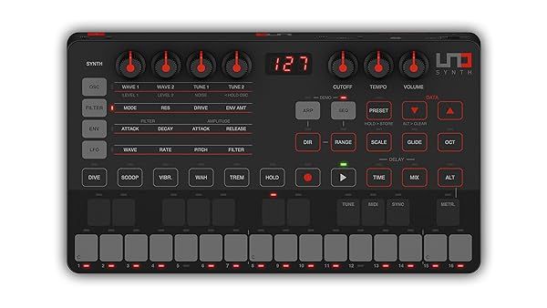 IK Multimedia UNO Synth Portable Monophonic Analog Synthesizer with Sequencer Arpeggiator Battery Operation MIDI USB Control and Editor Software