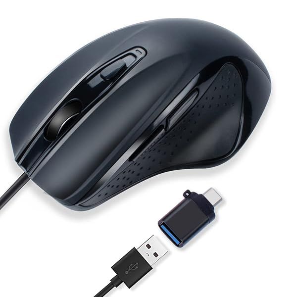 IM INNOMAX USB C Wired Mouse Ergonomic Large Size 6 Buttons 3 Level DPI for MacBook Pro iPad Pro and Laptops with USB C Port Black