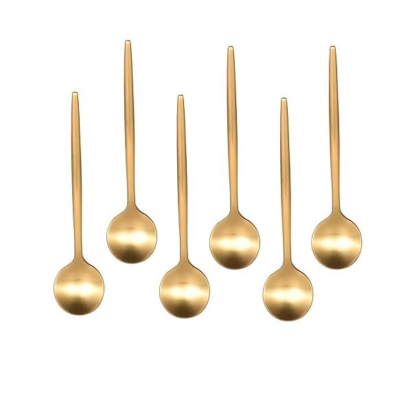 IMEEA Gold Espresso Spoons Set of 6 Stainless Steel Demitasse Mini Teaspoons 5.1 Inch for Coffee and Tea