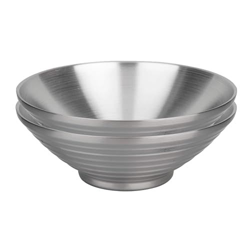 IMEEA Stainless Steel Soup Bowls Double Walled Ramen Bowls for Udon Soba Pho 9.5 Inch Set of 2