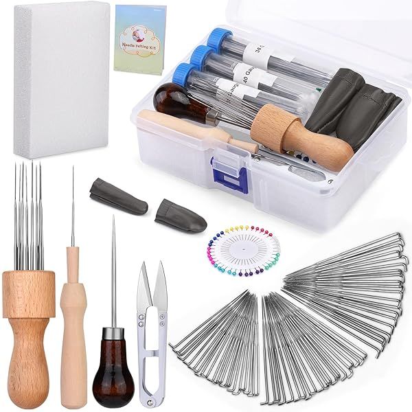 IMZAY Needle Felting Kit: 60 Pcs Tools, Foam Mat & Scissors for DIY Wool Projects