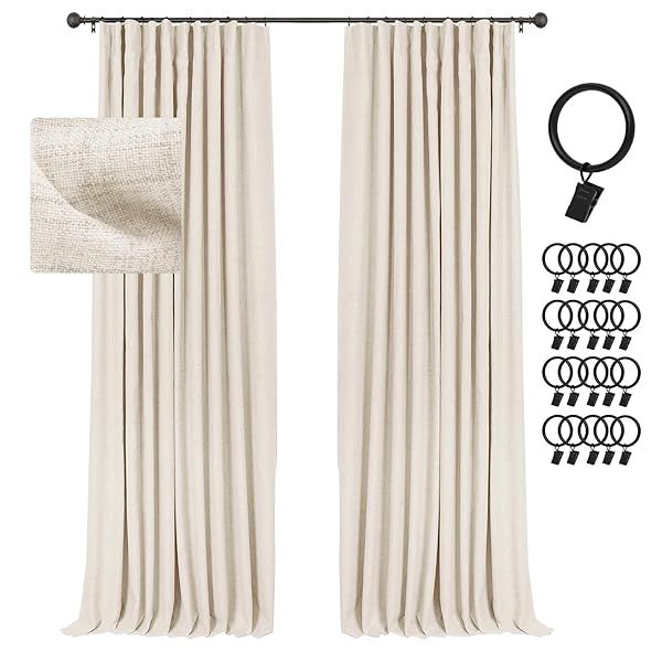 INOVADAY 100 Blackout Curtains 90 Inch Long Thermal Insulated Room Darkening Drapes for Bedroom and Living Room 2 Panels Cream