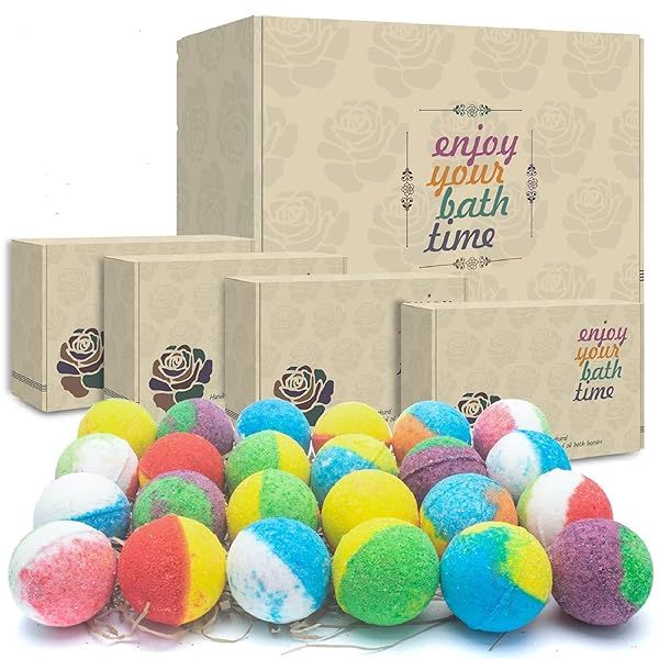 INTEYE Organic Bath Bombs Gift Set - 24 Handmade Fizzies for Moisturizing Skin | Perfect Gift for Kids, Her, Him, Birthdays & Holidays