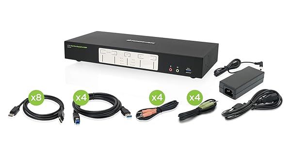 IOGEAR 4-Port Dual View DisplayPort KVMP Switch - 4K 60Hz, USB 3.1 Hub, 7.1 HD Audio, TAA Compatible for Mac/Win - GCS1944