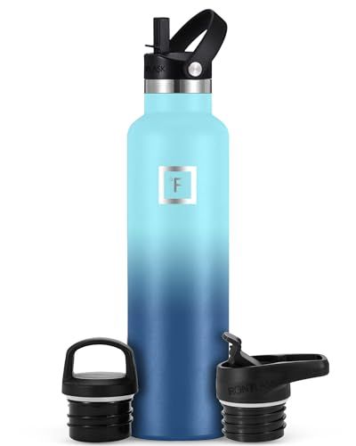 IRON FLASK 24 Oz Camping Hydration Canteen - Leak Proof, Insulated, 3 Lids, Blue Waves - Perfect for Hot & Cold Drinks