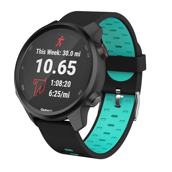 ISABAKE 20mm Soft Silicone Watch Band for Garmin Vivoactive 3 Forerunner 245 645 Venu Sq Vivomove HR Replacement Strap Black Green