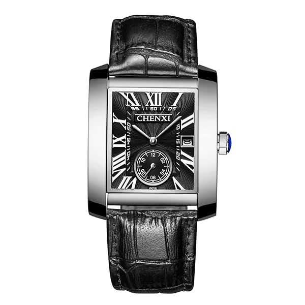 Ibohevo Leather Square Tank Watch for Men Vintage 1950s Waterproof Analog with Roman Numerals and Calendar