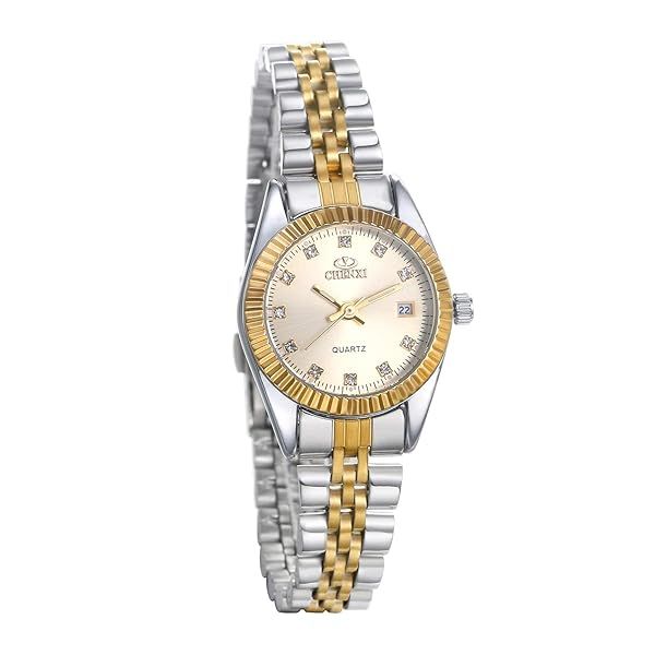 Ibohevo Women Crystals Luminous Watch Unisex Japanese Quartz Waterproof Gold Stainless Steel Strap Business Analog Rhinestone Reloj