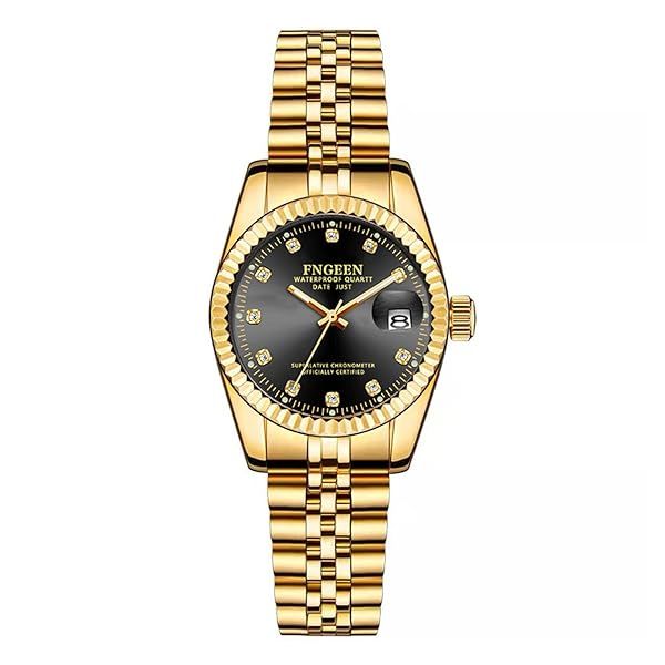 Ibohevo Women Crystals Luminous Watch Unisex Japanese Quartz Waterproof Gold Stainless Steel Strap Business Analog Rhinestone Reloj