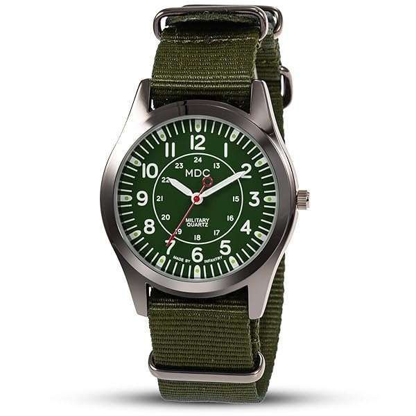Men's Military Tactical Watch - Analog Green Field Army Wristwatch with Nylon Band for Outdoor Sports & Work
