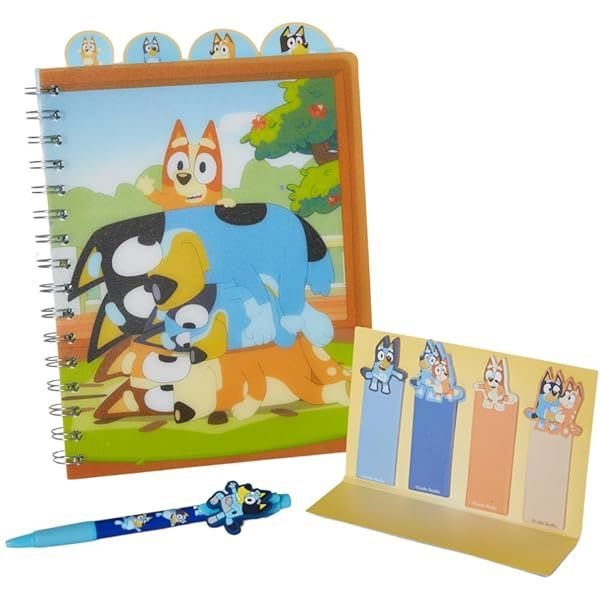 Bluey Tab Journal: Innovative Spiral Notebook with Pen, Sticky Tabs & 96 Lined Pages for Creative Note-Taking
