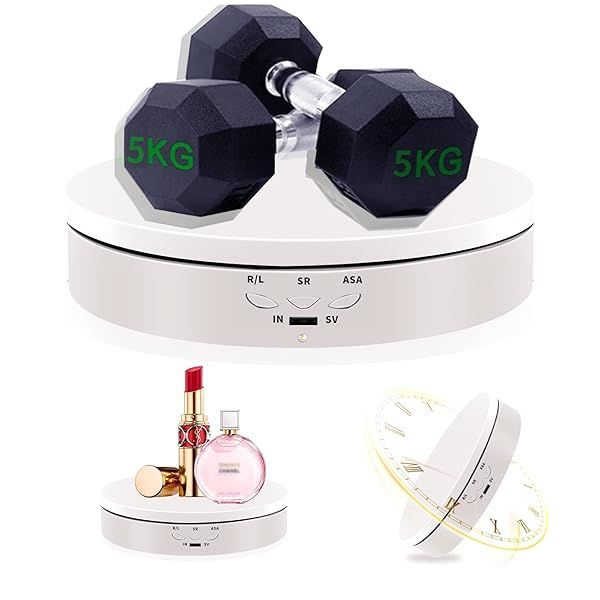 Inovat Motorized Rotating Display Stand, 5.74inch /22LB Load, 360 Degree Electronic Rotating Turntable Display Stand for Video Photography Products Display, Jewelry, Watch, 3D Models, White