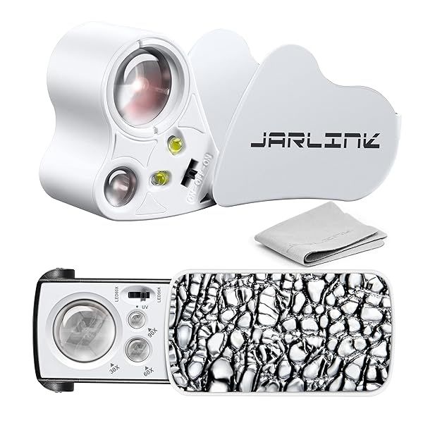 JARLINK 2 Pack Jewelers Loupe: 30X, 60X, 90X Magnifier with LED & UV Light for Gems, Jewelry, Coins & Stamps