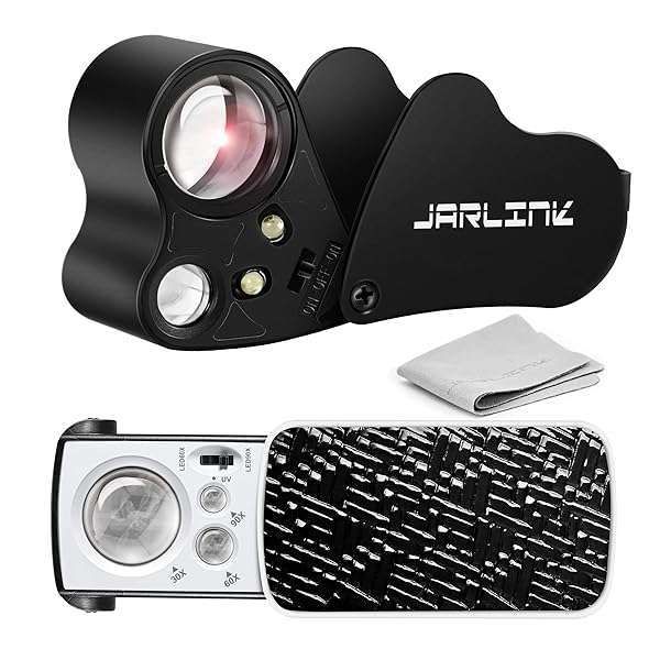 JARLINK 2 Pack Jewelers Loupe: 30X 60X Magnifier with LED & UV Light for Gems, Jewelry, Coins & Stamps