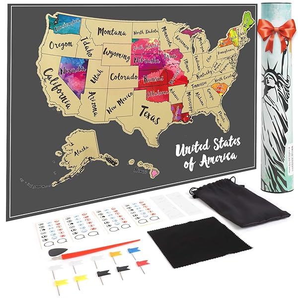 JARLINK Scratch Off USA Map Poster 12x17 Personalized Travel Map with Accessories Perfect Gift for Travelers