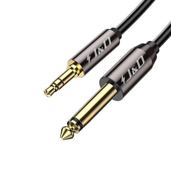 J&D 6.35mm to 3.5mm TRS Cable - 10ft Gold-Plated Male Mono Interconnect for Heavy Duty Stereo Aux
