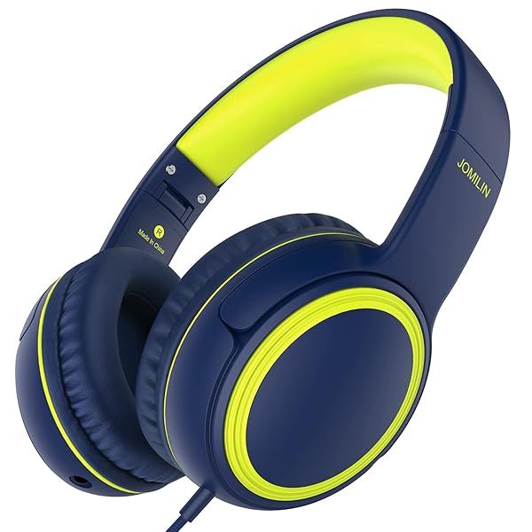 JOMILIN A10 Kids Headphones with Microphone, Lightweight Folding Stereo Bass Portable Wired Headphones with 1.5M No-Tangle Cord, Blue