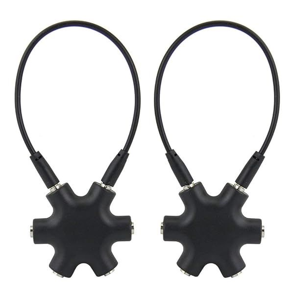 JOYISEN 2PCS 3.5mm Headphone Splitter - 1 Male to 5 Female Audio Jack Adapter (Black)