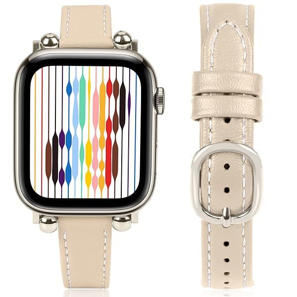 JOYOZY Slim Leather Band for Women Compatible with Apple Watch 49MM 45MM 44MM 42MM 41MM 40MM 38MM, Cute Fancy Top Genuine Leather Strap for iWatch