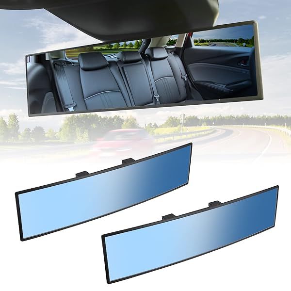 JOYTUTUS Rear View Mirror, Universal 11.81 Inch 2 Pack Panoramic Convex Rearview Mirror, Interior Clip-on Wide Angle Rear View to Reduce Blind Spot