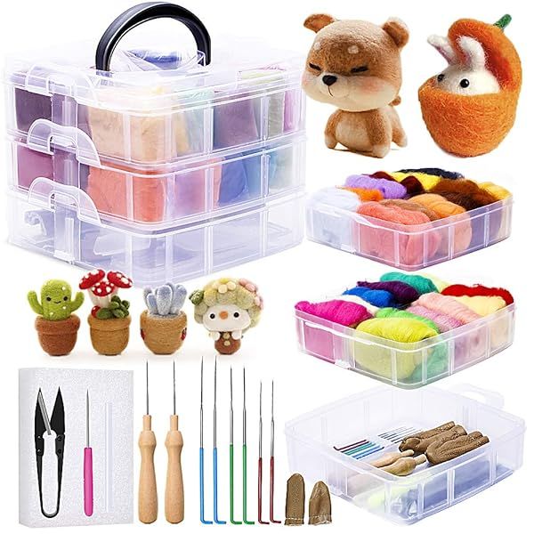 JUPEAN Needle Felting Kit: Complete Starter Set with Wool Roving & Tools for Beginners - Perfect for Crafting & Spinning
