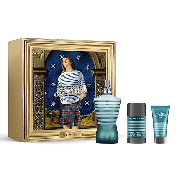 Jean Paul Gaultier Le Male Gift Box for Men: Eau de Toilette, Aftershave Balm & Deodorant - Perfect Gift Set!