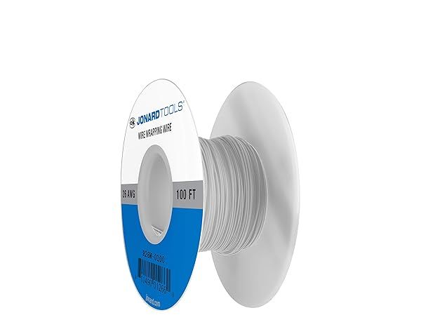 Jonard Tools R26W-0100: 100ft White Insulated Kynar Copper Wire Roll, 26 AWG - Perfect for Electronics Projects